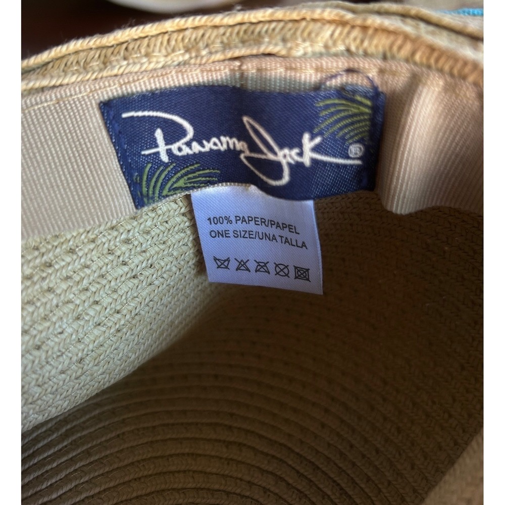 Panama Jack Floppy Sun Hat Straw OS Tan Turquoise Beachwear Costal core - Picture 5 of 9